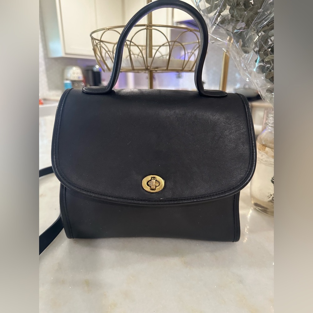 Vintage Coach Manor Black Leather and Gold and Brass Hardware